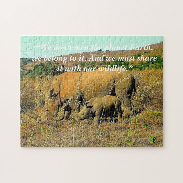 Anpassningsbar Slogan/Conservation Rhino Reeds Pussel (Horisontell)
