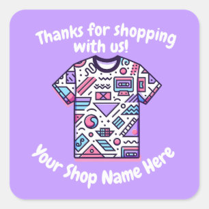 Anpassningsbar Small Business Namn Retro Tee POD S Fyrkantigt Klistermärke