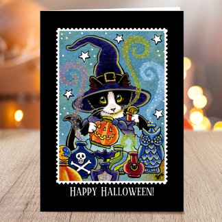 Anpassningsbar ’Smell of Halloween’ Kat Witch Card Kort