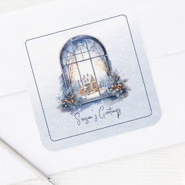 Anpassningsbar Snö Nordiska vinterpastellblått och Fyrkantigt Klistermärke