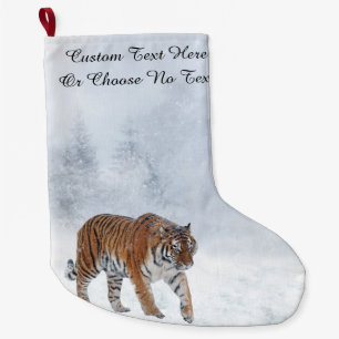 Anpassningsbar Snö Tiger Snowy Forest Träd Stor Julstrumpa