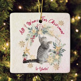 Anpassningsbar Snöflingor Cute Cute Funny Cat-jul Julgransprydnad Keramik