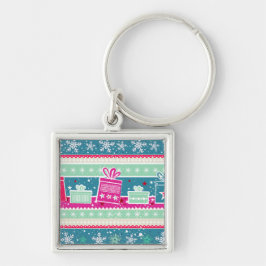 Anpassningsbar Snöflingor och Presenter Fyrkantig Silverfärgad Nyckelring