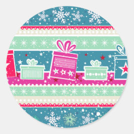 Anpassningsbar Snöflingor och Presenter Runt Klistermärke