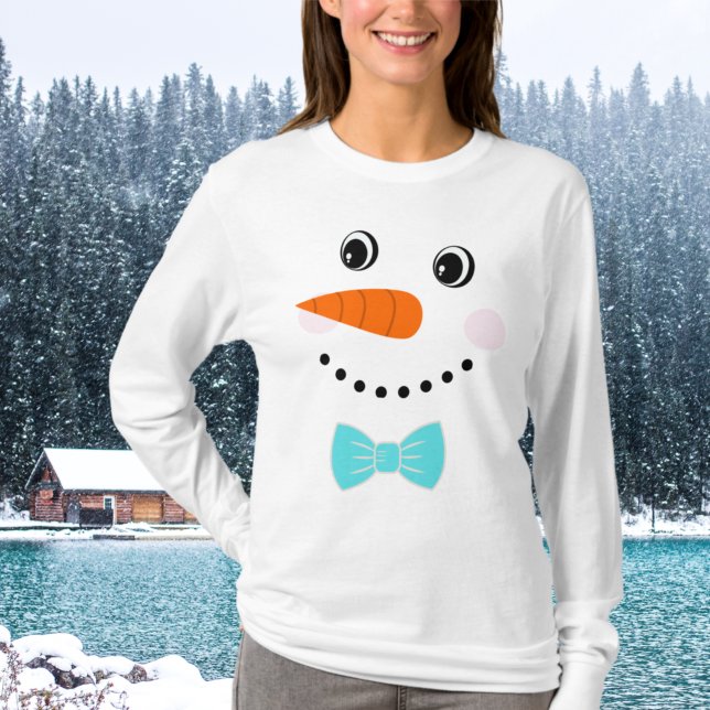 Anpassningsbar Snögubbe Teal Blue Bowtie T Shirt (Skapare uppladdad)