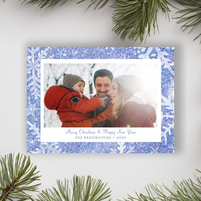 Anpassningsbar Snowflake-julfotoport Julkort (Custom Snowflake Christmas Photo Card)