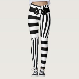 Anpassningsbar Snyggt Black White Rand & Polkadot  Leggings