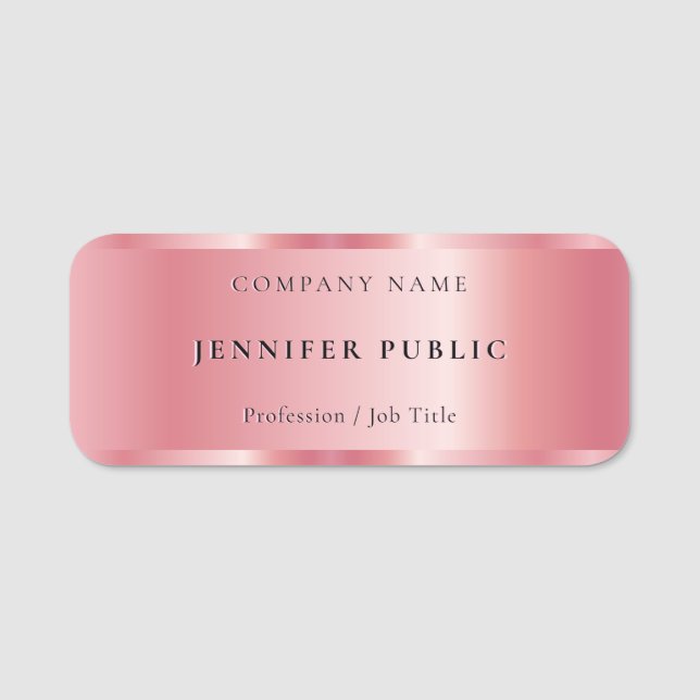 Anpassningsbar Snyggt Design Template Ro Guld Glam Namnbricka (Framsida)