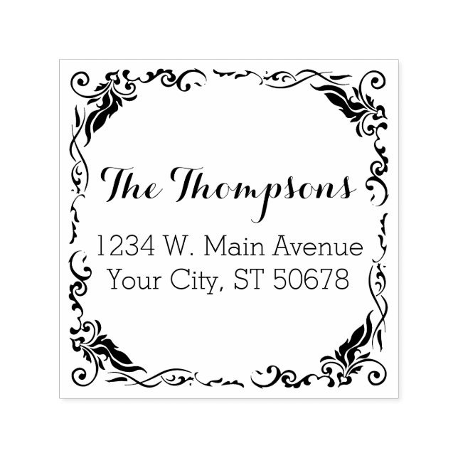 Anpassningsbar Snyggt Ornamental Blommigt Gräns Självfärgande Stämpel (Design)