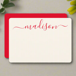 Anpassningsbar Snyggt Red Typography Girly Initial Anteckningskort