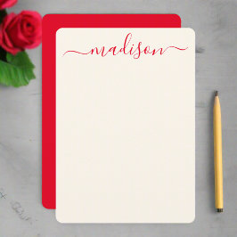 Anpassningsbar Snyggt Red Typography Script Namn I Anteckningskort