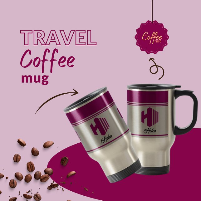 Anpassningsbar Snyggt Rosa Namn Monogram Brev (H) Resemugg (Skapare uppladdad)