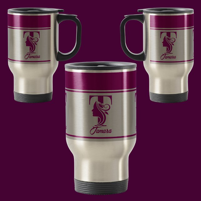 Anpassningsbar Snyggt Rosa Namn Monogram Brev (T) Resemugg (Skapare uppladdad)