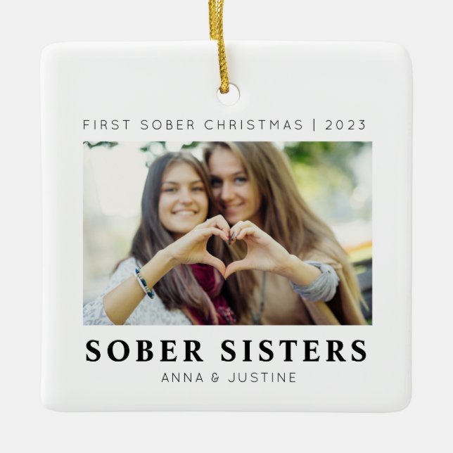 Anpassningsbar sober Sisters Best Friends Julafton Julgransprydnad Keramik (Framsida)