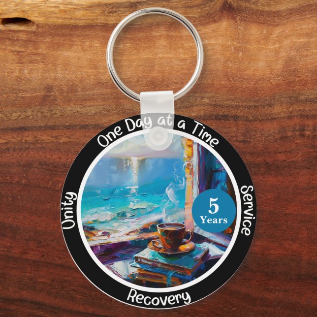 Anpassningsbar Sobriety Milestone Gift - Ocean Nyckelring (Framsida)