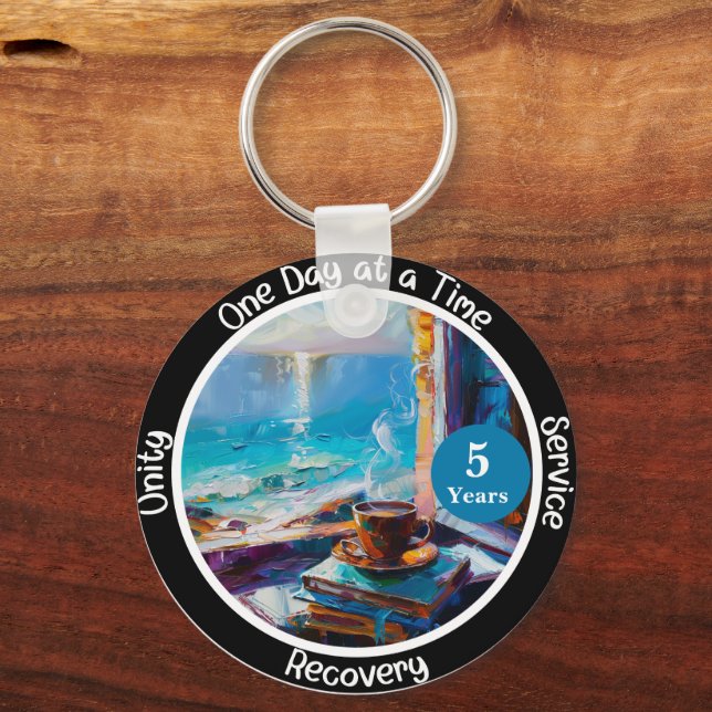 Anpassningsbar Sobriety Milestone Gift - Ocean Vib Nyckelring (Framsida)