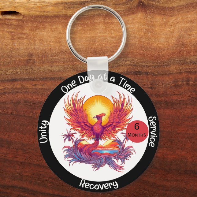 Anpassningsbar Sobriety Milestone Gift - Phoenix Nyckelring (Framsida)
