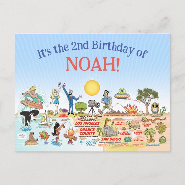Anpassningsbar SoCal Birthday Inbjudan Vykort (Framsida)