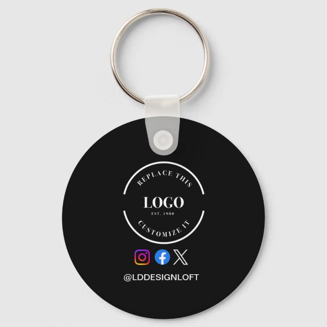Anpassningsbar Social Media QR-logotyp, svart  Nyckelring (Framsida)