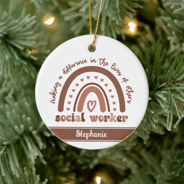 Anpassningsbar Social Worker-uppskattningar, Stude Julgransprydnad Keramik (Träd)