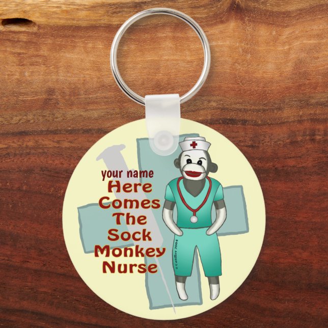 Anpassningsbar Sock monkey Nurse Nyckelring (Framsida)