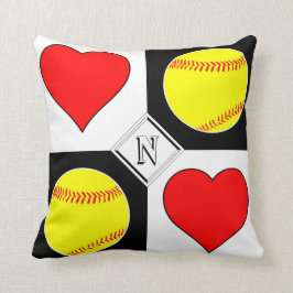 Anpassningsbar Softball & Heart Square Checker Mön Kudde