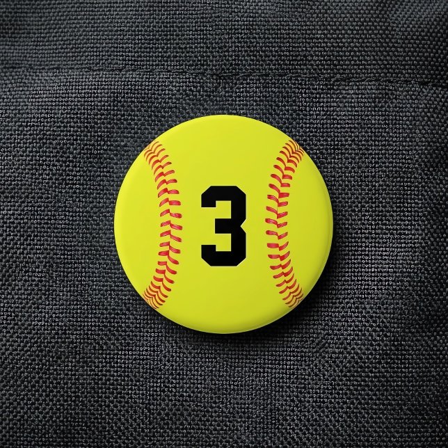 Anpassningsbar Softball Player Jersey Number eller Knapp (Make your own personalized round softball button. Customize with any number or letters.)