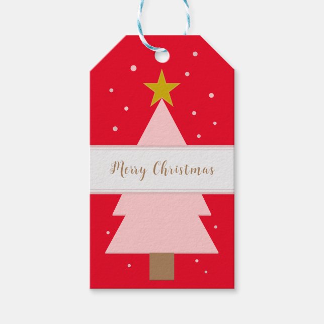 Anpassningsbar Solo Rosa Julgran, Golden Star Red Presentetikett (Framsidan)