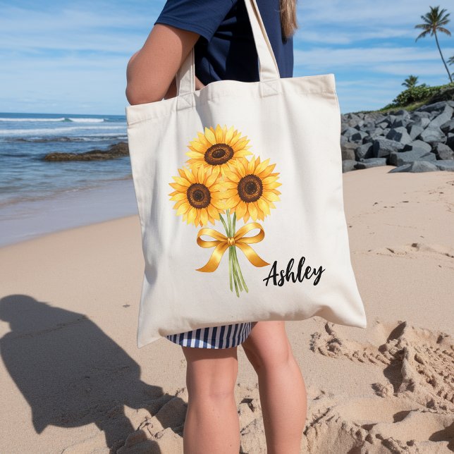 Anpassningsbar Solros Tote Bag for Women, Bridesma Tygkasse (sunflower tote bag, custom name gift, bridesmaid tote bag, floral tote, botanical tote bag,)