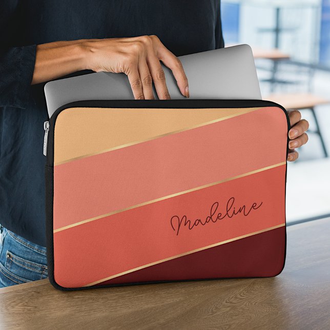 Anpassningsbar Sommar Sol Sunset Burgundy Red Stri Laptop Fodral (Skapare uppladdad)