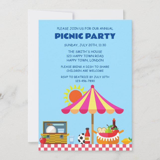 ANPASSNINGSBAR SOMMARPICKNICK FEST INBJUDNINGAR (Framsida)