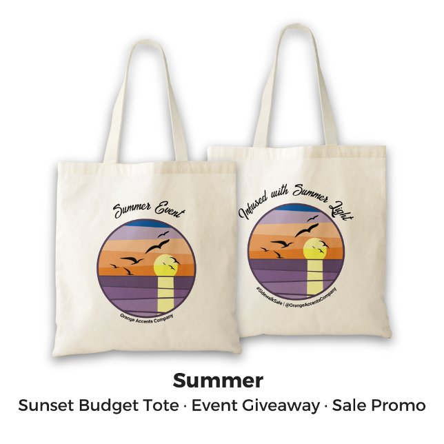 Anpassningsbar, sommarsolnedgångshändelse, försälj tygkasse (Custom Summer Sunset Event Sale Branded Tote Bag)