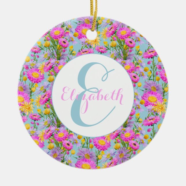 Anpassningsbar Sommarstuga Garden Blue Julgransprydnad Keramik (Framsidan)