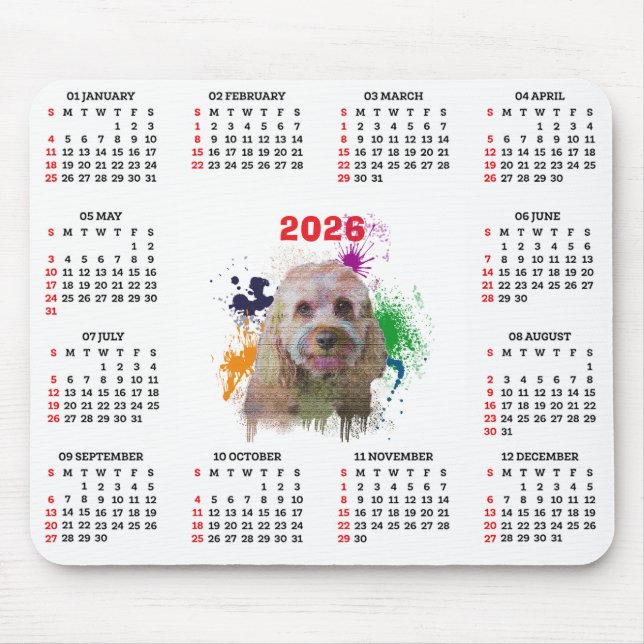 Anpassningsbar Söt Cavapoo Hundkalender  Musmatta (Framsidan)