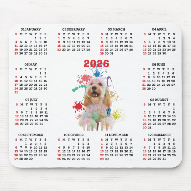 Anpassningsbar Söt Cockapoo Hundkalender  Musmatta (Framsidan)