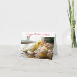 Anpassningsbar söt cockatiel med födelsedagscupcak kort