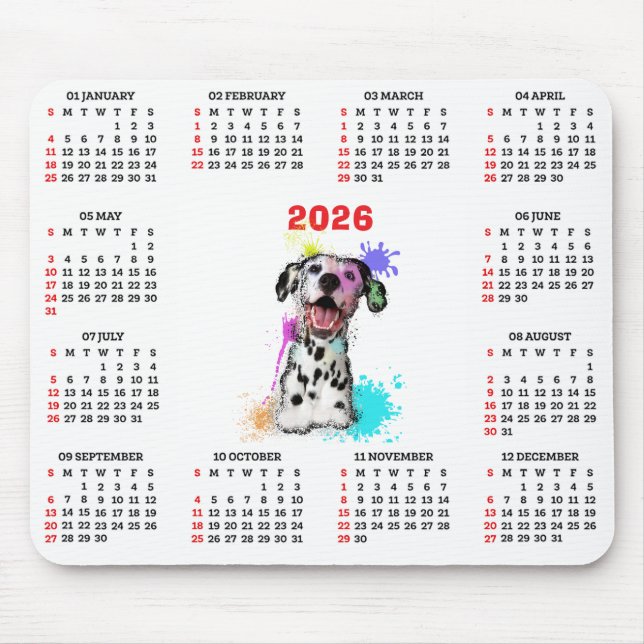 Anpassningsbar Söt Dalmatiner Hundkalender Musmatta (Framsidan)