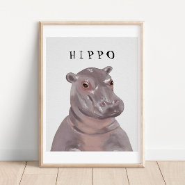 Anpassningsbar Söt Flodhäst Teckning Barn Poster