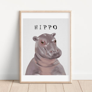 Anpassningsbar Söt Flodhäst Teckning Barn Poster