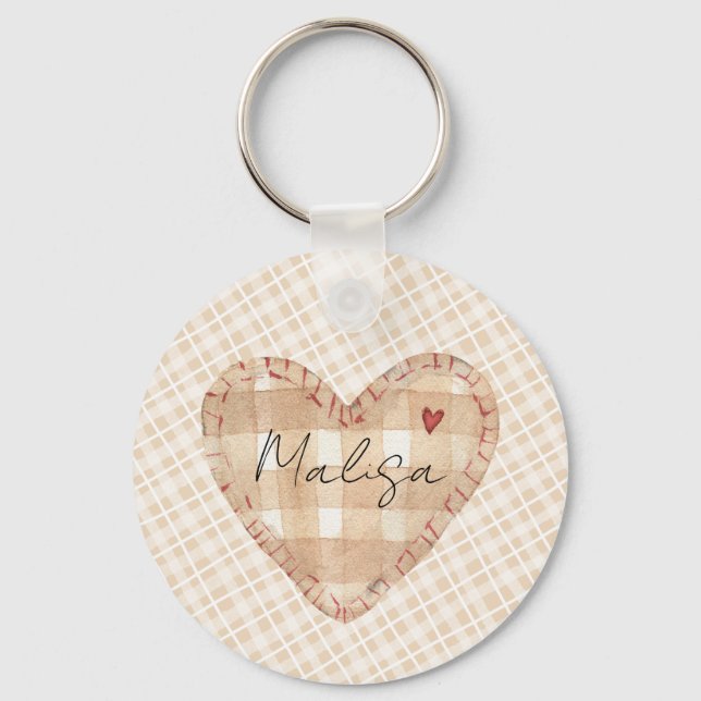 Anpassningsbar söt  hjärta Tartarn mönster brun Nyckelring (Framsida)