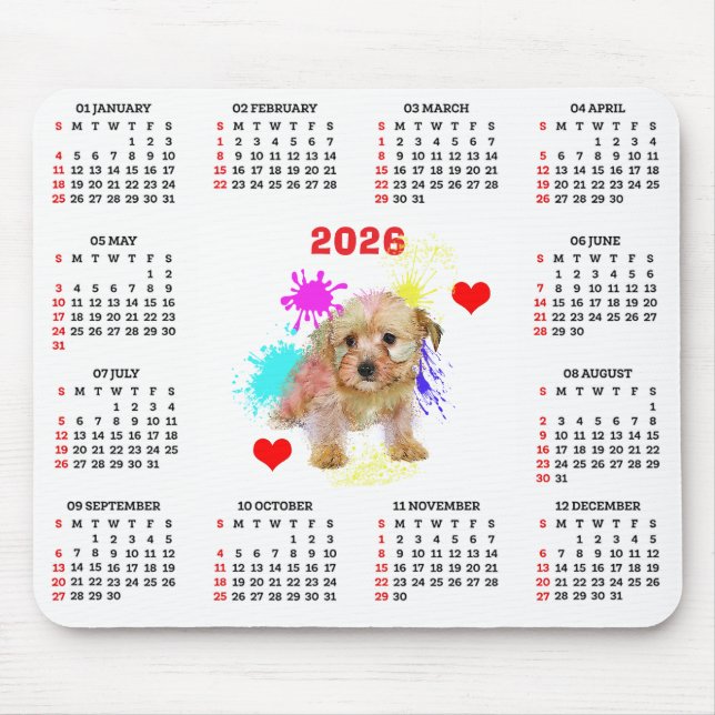 Anpassningsbar söt Morkie Hundkalender Musmatta (Framsidan)