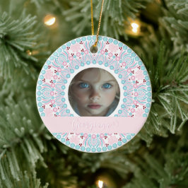 Anpassningsbar Söt Pastel Rosa och Blue Mandala Ra Julgransprydnad Keramik