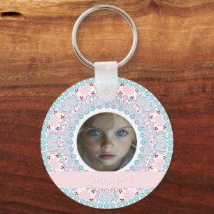 Anpassningsbar Söt Pastel Rosa och Blue Mandala Ra Nyckelring