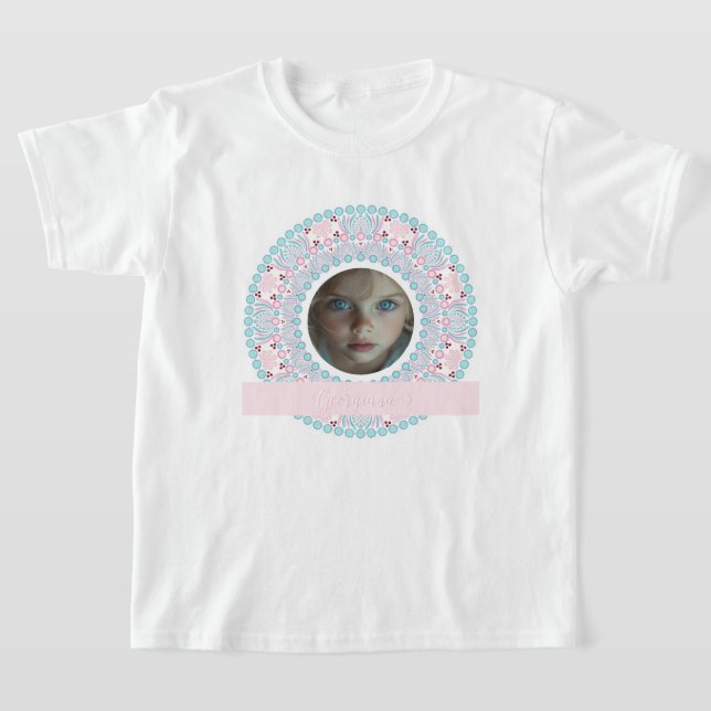 Anpassningsbar Söt Pastel Rosa och Blue Mandala Ra T Shirt (Laydown)