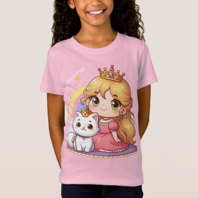 Anpassningsbar Söt prinsessa med vit katt T Shirt (Framsida)