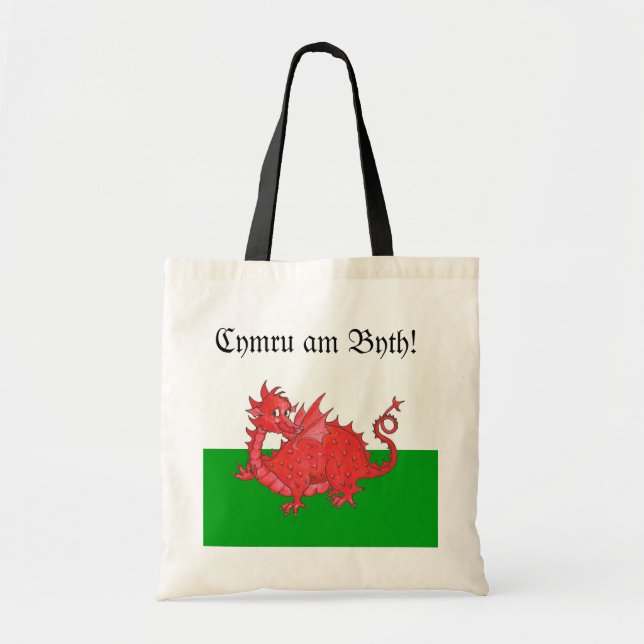 Anpassningsbar söt röd drak-totebag från Wales Tygkasse (Framsidan)