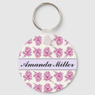 Anpassningsbar Söt Rosa ros Namn, Initialer, nycke Nyckelring