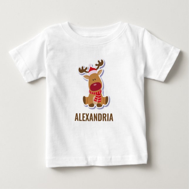 Anpassningsbar söt Rudolph rener Jultomten jul T Shirt (Framsida)
