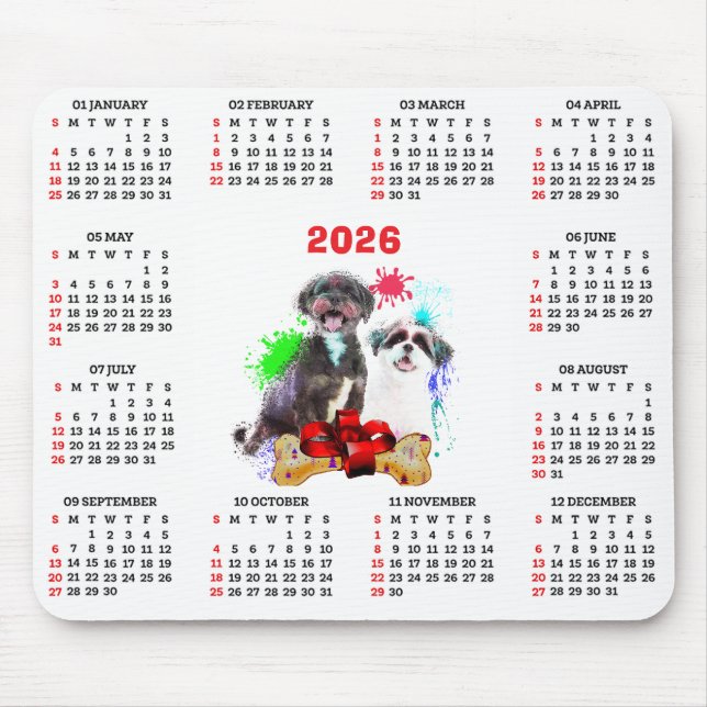 Anpassningsbar söt Shih Tzu hundkalender Musmatta (Framsidan)