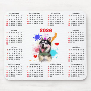 Anpassningsbar söt sibirisk husky hundkalender musmatta